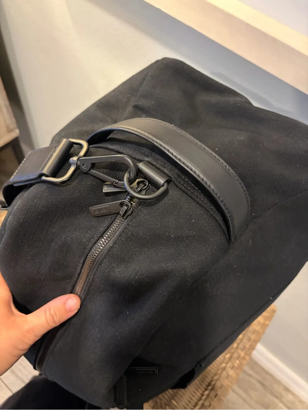 Away Black Canvas Duffel Bag with Front Patch Pocket - Like New! Retails $245